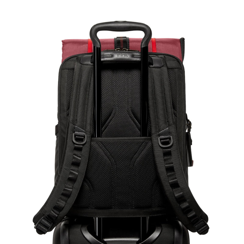 add-a-bag sleeve of desert red TUMI Alpha Bravo Logistics Flap Lid Backpack