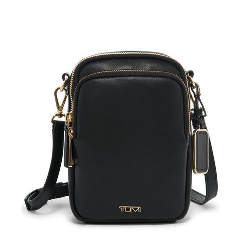 front of black/gold TUMI Voyageur Kendal Leather Crossbody