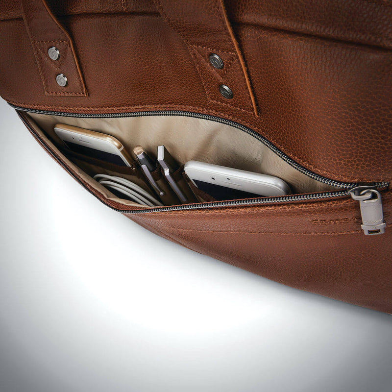 Samsonite Classic Leather Slim Brief 15.6" in Cognac organizer pocket