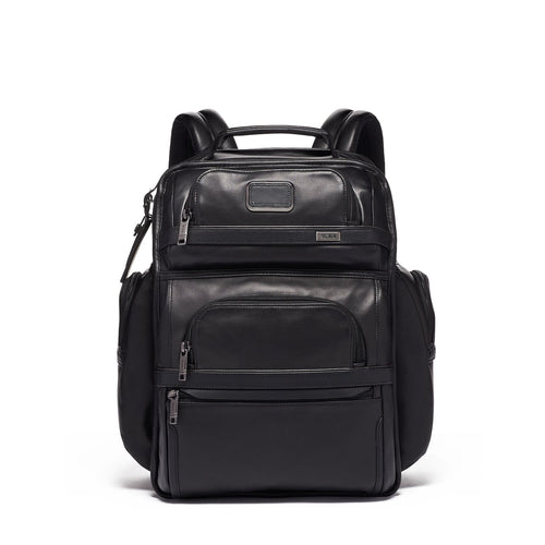 front of black TUMI Alpha 3 Brief Pack Leather