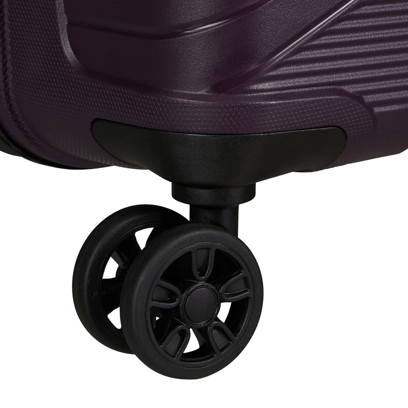 wheels of dark plum American Tourister Airconic Spinner Medium