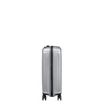 side of matte silver Samsonite Nuon Spinner Carry-on Expandable