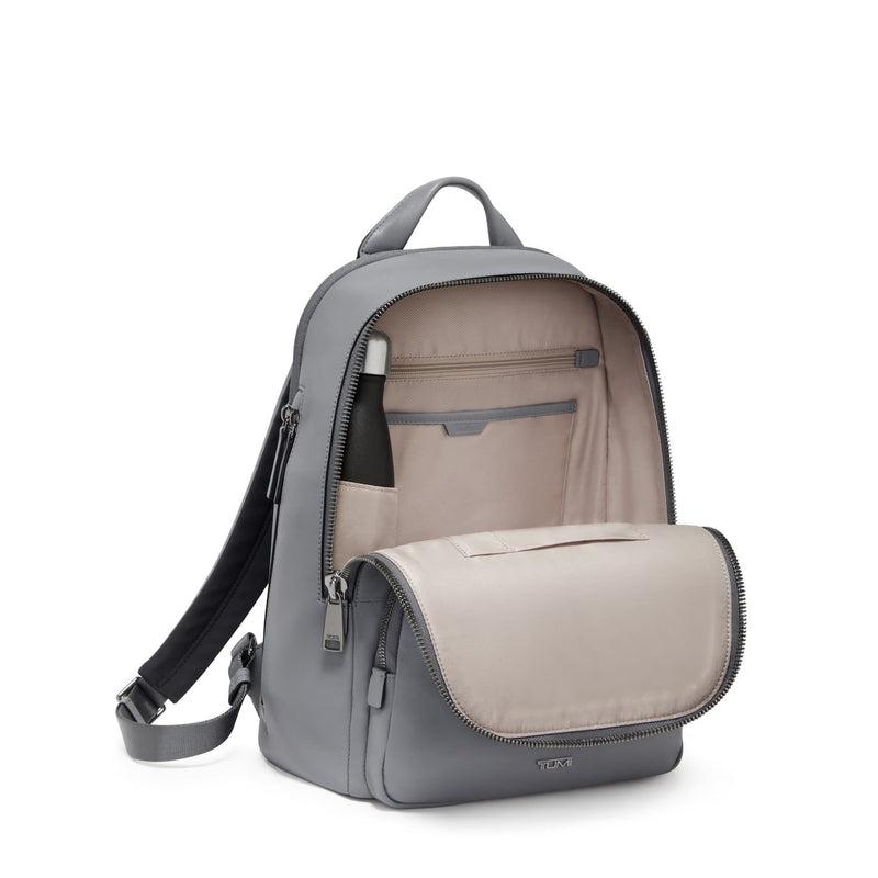 inside of pearl grey TUMI Voyageur Hannah Women's Leather Backpack