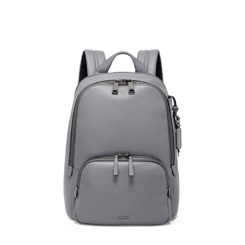 front of pearl grey TUMI Voyageur Hannah Women's Leather Backpack
