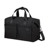 Black Samsonite duffel bag with shoulder strap on a white background