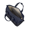 Navy blue Samsonite travel bag with open compartment on a white background