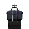 Black Samsonite rolling suitcase on a white background