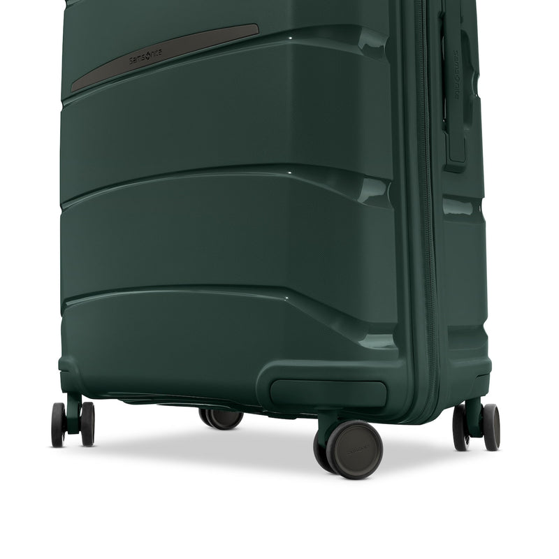 wheels of emerald green Samsonite Outline Pro Spinner Carry-On