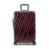 Maroon TUMI suitcase with diagonal stripes on a white background