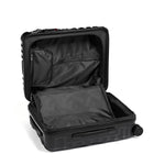 Black open TUMI suitcase on a white background