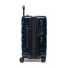 Dark blue TUMI suitcase with wheels and handle on a white background