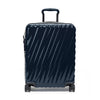 Navy blue TUMI suitcase with a striped pattern on a white background