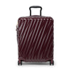 Maroon TUMI suitcase with diagonal stripes on a white background