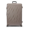 Beige TUMI suitcase with a pattern on a white background