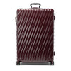 Maroon TUMI suitcase with diagonal stripes on a white background