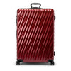 Red TUMI suitcase on a white background