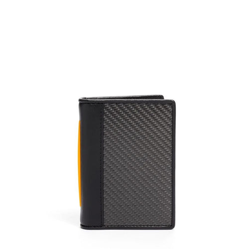 front of carbon/papaya TUMI X McLaren Folding Card Case