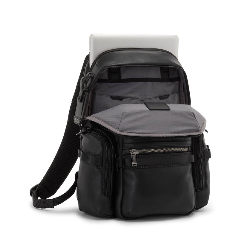 inside of black TUMI Bravo Navigation Backpack Leather