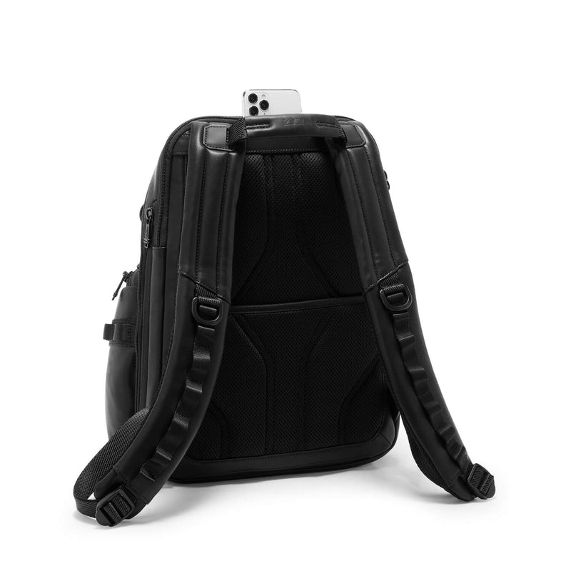 back of black TUMI Bravo Navigation Backpack Leather