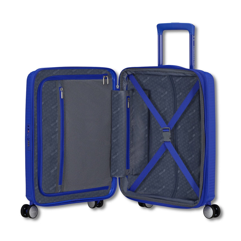 inside of cobalt blue American Tourister Curio Spinner Carry-On Expandable