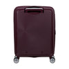 Maroon American Tourister suitcase with a textured surface on a white background