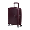 Maroon American Tourister suitcase with a brand logo on a white background