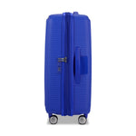 side of cobalt blue American Tourister Curio Spinner Medium Expandable