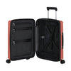 Open Samsonite suitcase with black interior on a white background