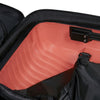 Close-up of a Samsonite suitcase with a pink interior