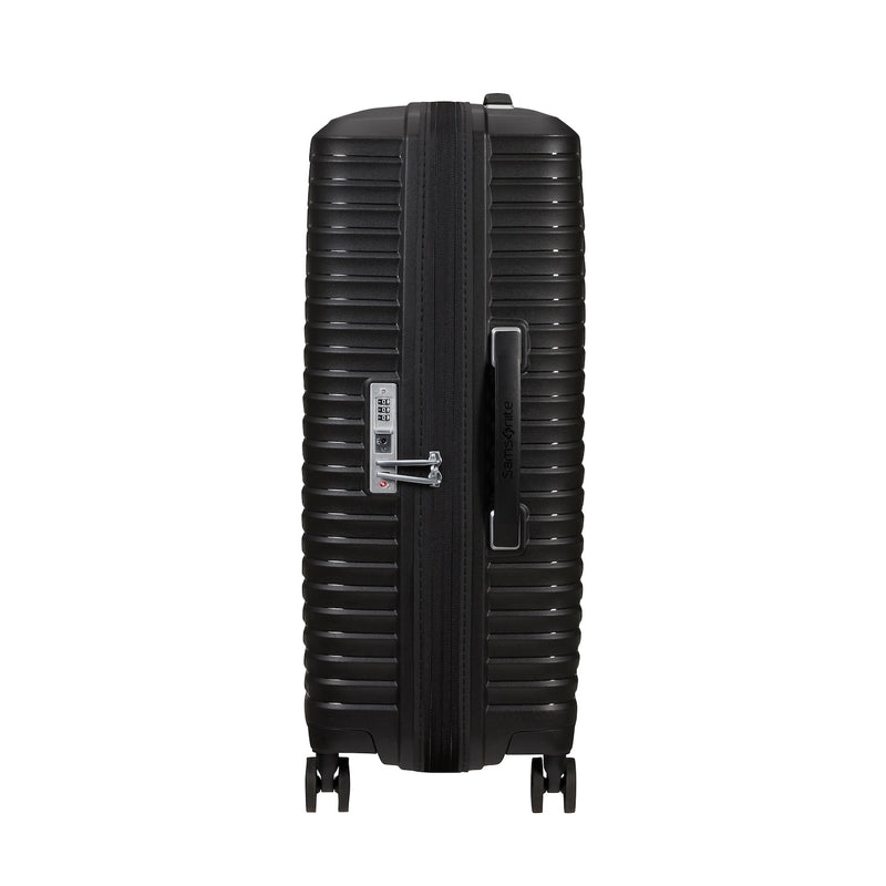 side of black Samsonite Upscape Spinner Medium Expandable