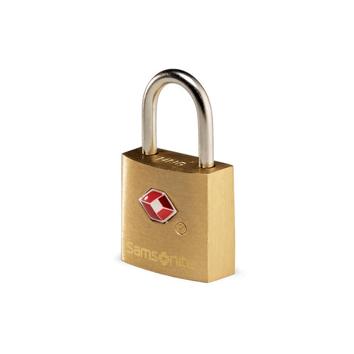 front of brass Samsonite padlock