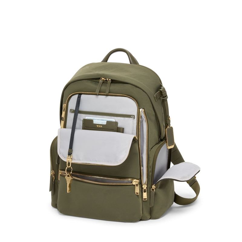 front pocket of olive TUMI Voyageur Celina Backpack