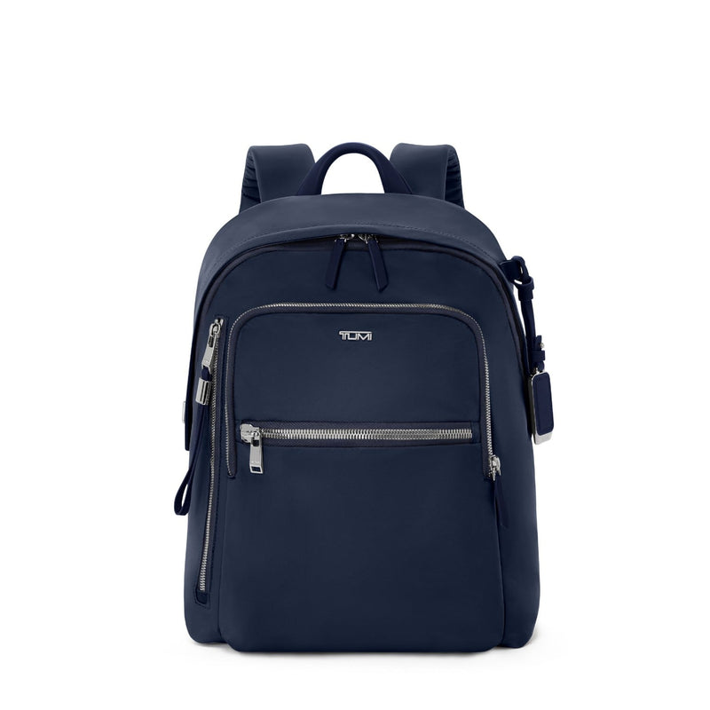 front of indigo TUMI Voyageur Halsey Backpack