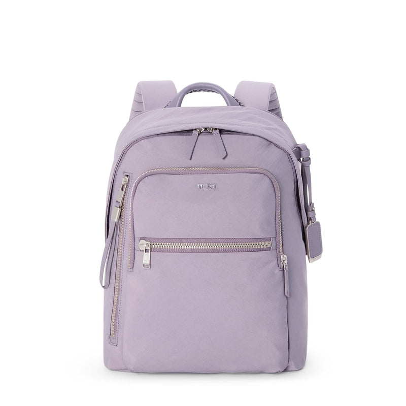 front of lavender TUMI Voyageur Halsey Backpack