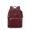 Wine TUMI backpack with gold zippers on a white background
