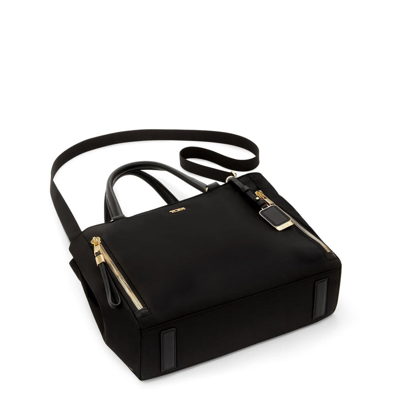 bottom of black/gold TUMI Voyageur Valetta Medium Tote