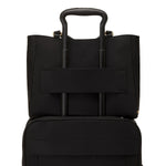 pass-through sleeve of black/gold TUMI Voyageur Valetta Medium Tote