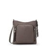 Mink TUMI shoulder bag with multiple zippers on a white background