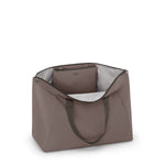Mink TUMI tote bag with a gray interior on a white background