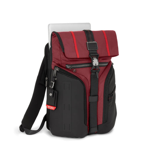 laptop compartment of desert red TUMI Alpha Bravo Logistics Flap Lid Backpack