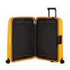 Yellow Samsonite suitcase on a white background