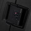 Close-up of a black Samsonite suitcase TSA lock