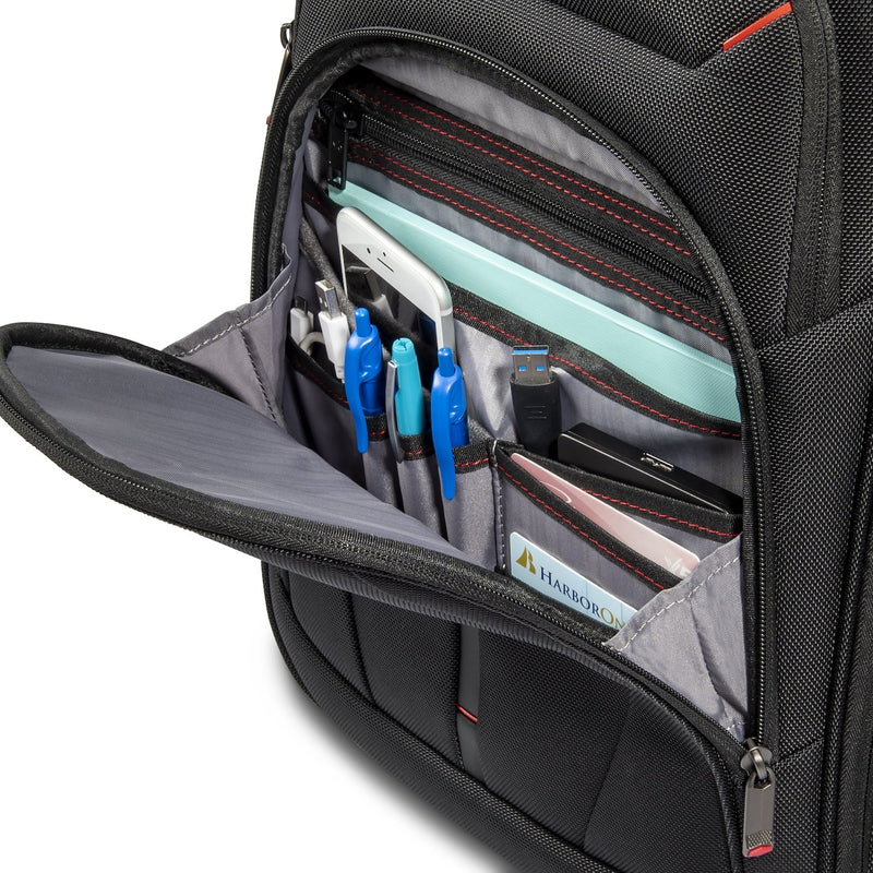 front pocket of black Samsonite Xenon 4.0 Large Expandable backpack