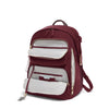 Maroon TUMI backpack with white interior on a white background