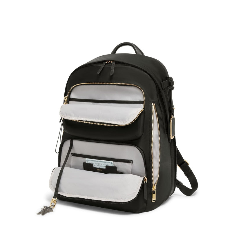 front pockets of black/gold TUMI Voyageur Montana Backpack