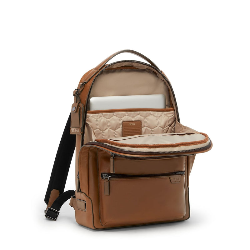 inside of cognac TUMI Harrison Bradner Backpack Leather