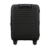 Black Samsonite suitcase with a ribbed texture on a white background