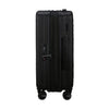 Black Samsonite suitcase with wheels on a white background