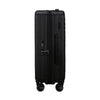 Black Samsonite suitcase with wheels and a handle on a white background