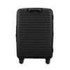 Black Samsonite suitcase with a ribbed texture on a white background